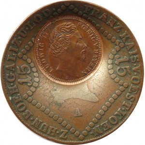 Niemcy, Bawaria, próbne odbicie 5 marek (złoto) na 15 krajcarach austriackich z 1807, rzadkie