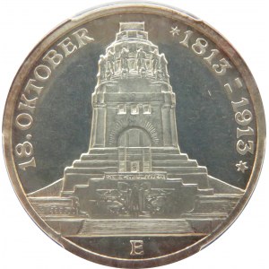Niemcy, Saksonia, Wieża 1813-1913, 3 marki 1913, PCGS PR64DCAM