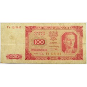 Polska, RP, 100 złotych 1948, seria FY, bez ramki wokół niminału