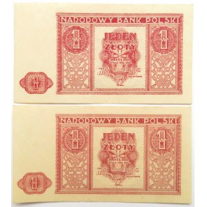 Polska, RP, 1 złotych 1946, bez oznaczenia serii, dwie sztuki, UNC