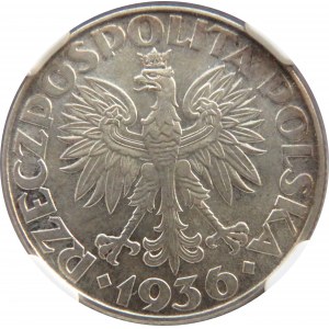 Polska, II RP, Żaglówka, 2 złote 1936, piękny egzemplarz, NGC MS63