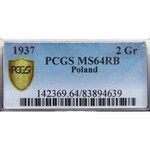 Polska, II RP, 2 grosze 1937, Warszawa, PCGS MS64RB