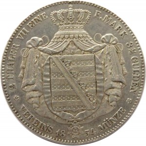 Niemcy, Saksonia, 2 talary 1854 F, Stuttgart, ładne i rzadkie