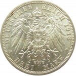 Niemcy, Lippe, Leopold IV, 3 marki 1913 A, Berlin, UNC-