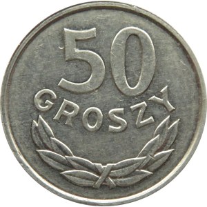 Polska, PRL, 50 groszy 1986, destrukt-przesuniecie stempla, grubszy krążek