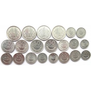 Polska, PRL, lot monet aluminiowych, 21 sztuk, UNC/UNC-
