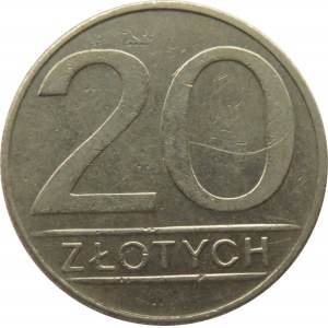 Polska, PRL, 20 złotych 1986 - szeroka data, Warszawa, bardzo rzadka odmiana