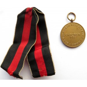 Niemcy, III Rzesza, medal za zajęcie Kraju Sudetów 1 X 1938, brąz, oryginalna wstążka