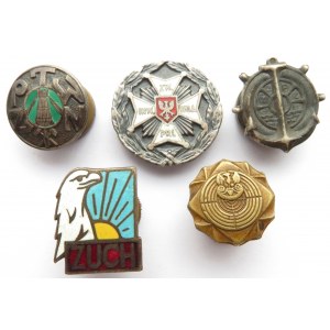 Polska, II RP, PRL, zestaw miniaturek i małych odznaczeń, 5 sztuk