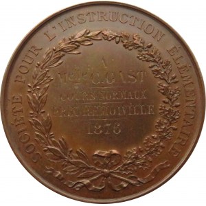 Francja, Medal, społeczeństwo dla edukacji podstawowej 1876, sygnowany