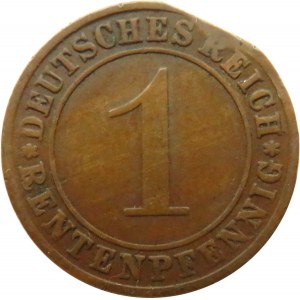 Niemcy, 1 Rentenpfennig 1924 A, Berlin, destrukt-końcówka blachy