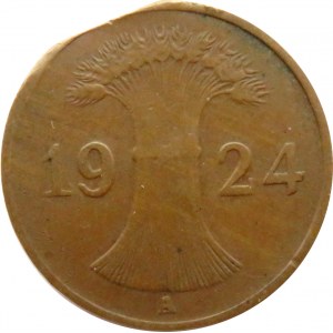 Niemcy, 1 Rentenpfennig 1924 A, Berlin, destrukt-końcówka blachy