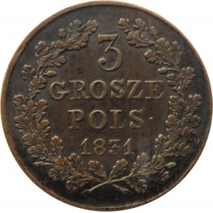 Polska, Powstanie Listopadowe, 3 grosze 1831 K.G., Warszawa