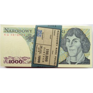Polska, PRL, paczka bankowa 1000 złotych 1982, seria KG, UNC