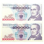 Polska, III RP, 2 X 100 000 złotych 1993, seria AD, UNC, kolejne numery