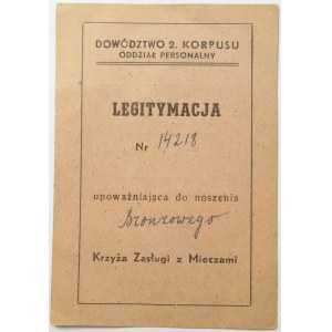 Polska, Bliski Wschód, Brązowy Krzyż Zasługi z Mieczami, baretka i legitymacja