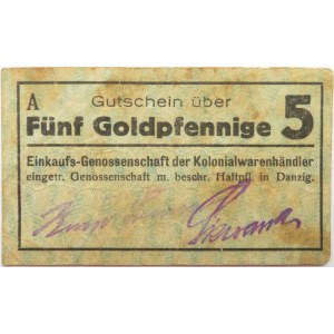 Wolne Miasto Gdańsk, Einkaufs-Genossenschaft, 5 goldpfennig, seria A, rzadkie!