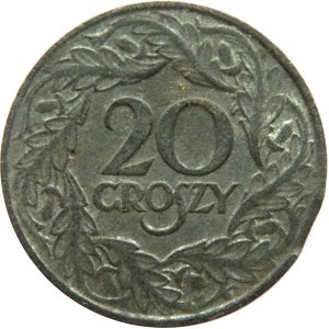 Pologne, GG, destrukt 20 pennies 1923, fin de feuille, magnifique !