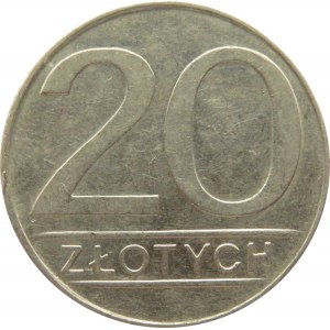 Polska, PRL, 20 złotych 1987 - destrukt, mennicze wykruszenie krążka