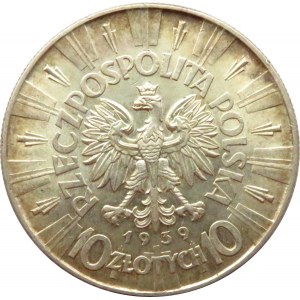 Polska, II RP, Józef Piłsudski, 10 złotych 1939, piękny
