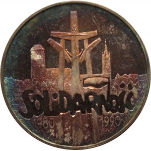 Polska, III RP 100000 złotych 1990, 10 lat Solidarności, menniczy egzemplarz w cudnej patynie