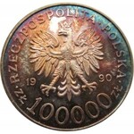 Polska, III RP 100000 złotych 1990, 10 lat Solidarności, menniczy egzemplarz w cudnej patynie