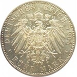 Niemcy, Wirtembergia, Wilhelm II, 5 marek 1908 F, Stuttgart, PIĘKNE