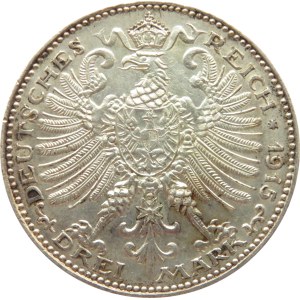 Niemcy, Saksonia-Weimar-Eisenach, 3 marki 1915, piękne!