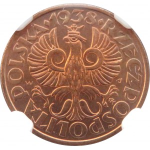 Polska, II RP, 2 grosze 1938, NGC MS67RD, Warszawa MAX NOTA
