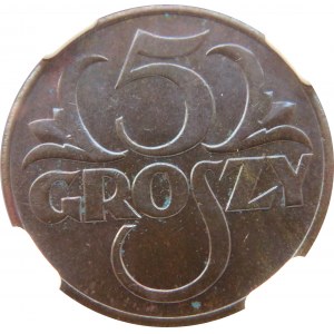 Polska, II RP, 5 groszy 1938, NGC MS64 BN
