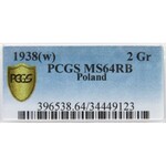 Polska, II RP, 2 grosze 1938, Warszawa, PCGS MS64 RB