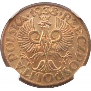 Polska, II RP, grosz 1938, Warszawa, NGC MS66 RB