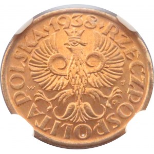 Polska, II RP, grosz 1938, Warszawa, NGC MS67 RD