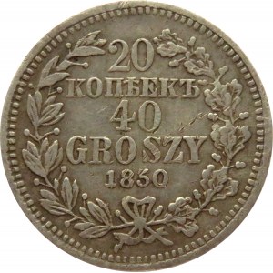 Mikołaj I, 20 kopiejek/40 groszy 1850 MW, Warszawa