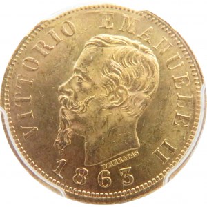 Włochy, Vittorio Emanele II, 10 lirów 1863, Turyn, PCGS MS63