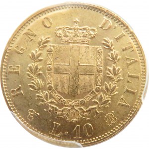 Włochy, Vittorio Emanele II, 10 lirów 1863, Turyn, PCGS MS63