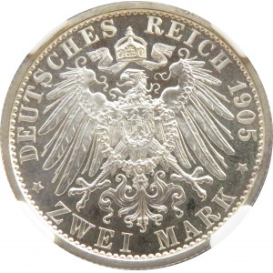 Niemcy, Schwarzburg-Sonderhausen, Karl 2 marki 1909, Berlin, PCGS PF67 CAMEO