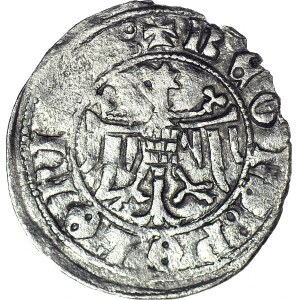 RR-, Kazimierz III Wielki 1333-1370, Kwartnik duży (Półgrosz) Kraków, MAŁA POSTAĆ BEZ TRONU WEWNĄTRZ OBWÓDKI, Kopicki R5