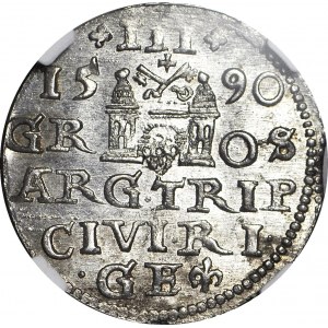 R-, Zygmunt III Waza, Trojak 1590 Ryga, duża głowa