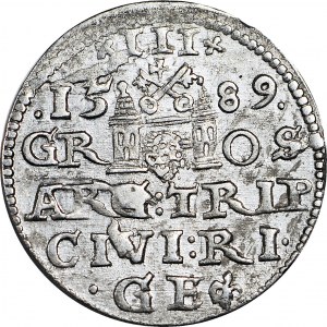 R-, Zygmunt III Waza, Trojak 1589, Ryga, piękny