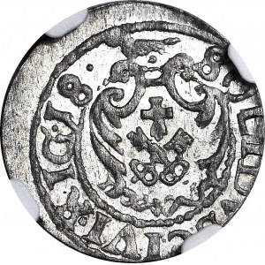 RR-, Zygmunt III Waza, Szeląg 1618, Ryga, mała korona, RIG, rzadki