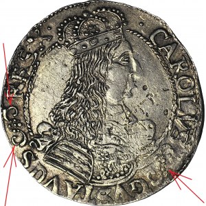 RRR-, Karol X Gustaw, Ort Elbląg 1657, OZDOBNiKI W LEGENDZIE, b. rzadki
