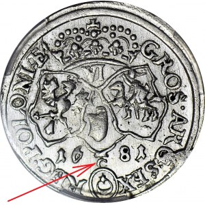 R-, Jan III Sobieski, Szóstak 1681, Kraków, C pod tarczami, Kurpiewski R6