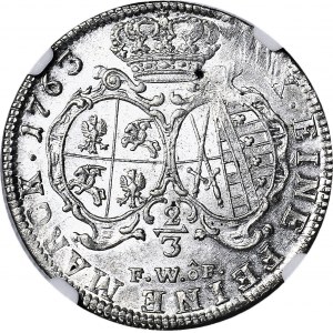 R-, August III Sas, 2/3 Taler (Gulden) 1763 FwoF, Dresden, B. RARE, Prägung