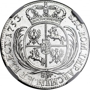 August III Sas, Dwuzłotówka 1753 Lipsk, 8gr zamiast 8GR pisane, bardzo rzadkie i piękne