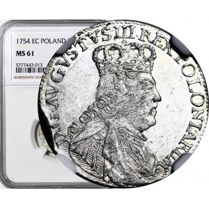 RR-, August III Sas, Trojak 1754, Lipsk, rzadkie wąskie popiersie, menniczy