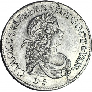 R-, Pomorze, Karol XI, 1/3 talara (Półgulden) 1675 DS, Szczecin, rzadszy rocznik, menniczy