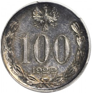 RR-, PRÓBA, 100 marek Piłsudski, 1922, srebro, piękna
