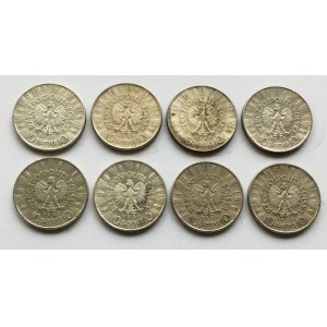 Zestaw ośmiu monet 10 złotych Piłsudski