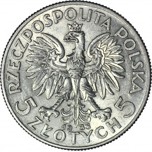 5 złotych 1933, Głowa, mennicza